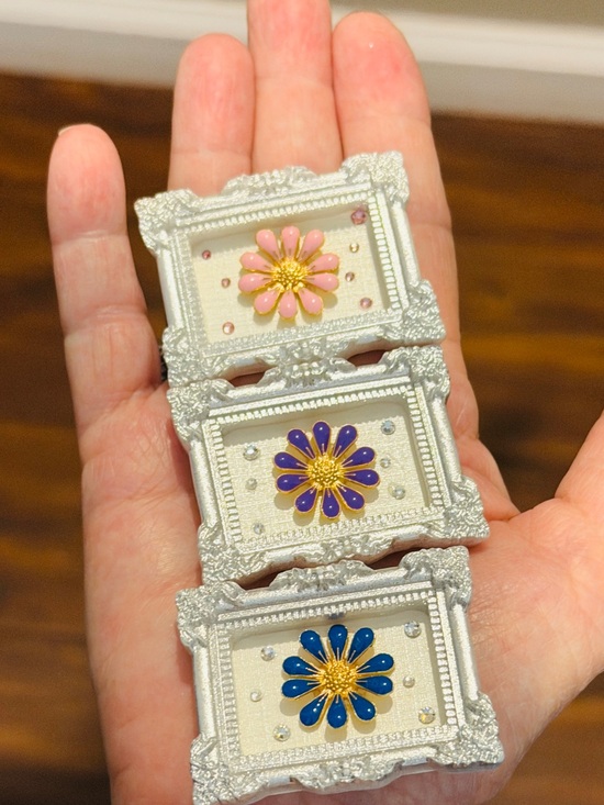 Hand Crafted Other - Set of 3 Mini Framed Flower Magnets with Easels